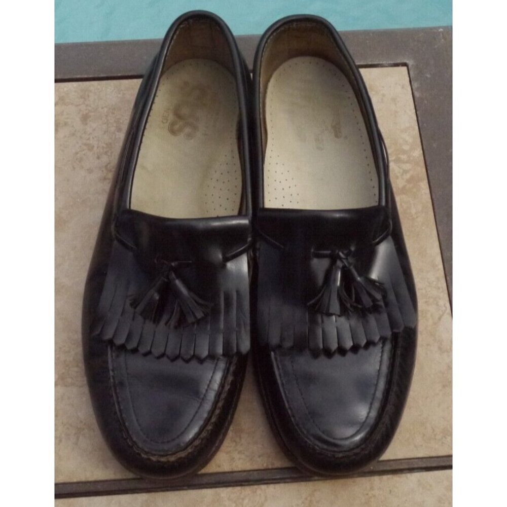 SAS Tassel Kiltie Moc Toe Dress Loafers Men's 11 N Black Leather Slip On Shoes